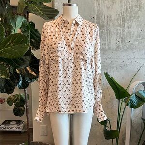 Reiss Cream and Black Patterned Button Down Pullover Shirt